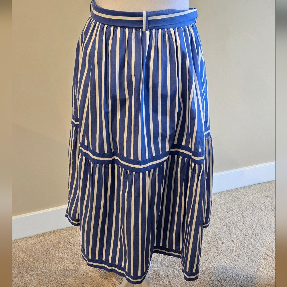 J. Crew Navy and White Striped tiered button down skirt - Picture 3 of 8